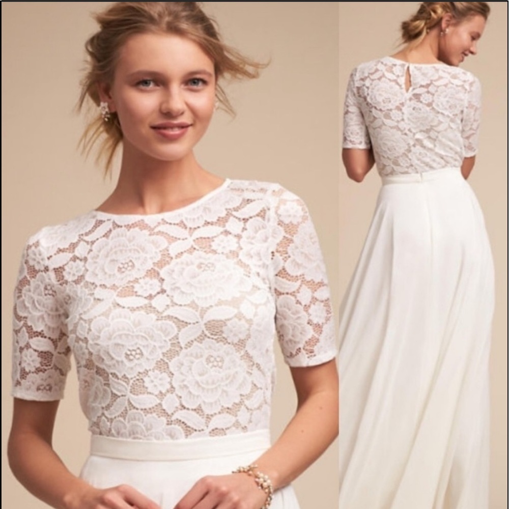 NWT BHLDN White Lace Short-Sleeve Bridal Top